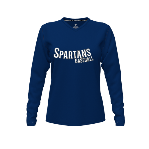 [CUS-DFW-TEES-CMF-VNK-LSL-NVY-FYXS-LOGO1] Decker Comfort T-Shirt (Female Youth XS, Navy, V Neck, Logo 1, Long Sleeve)