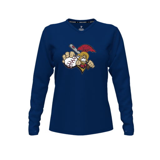 [CUS-DFW-TEES-CMF-VNK-LSL-NVY-FYXS-LOGO2] Comfort T-Shirt (Female Youth XS, Navy, V Neck, Logo 2, Long Sleeve)