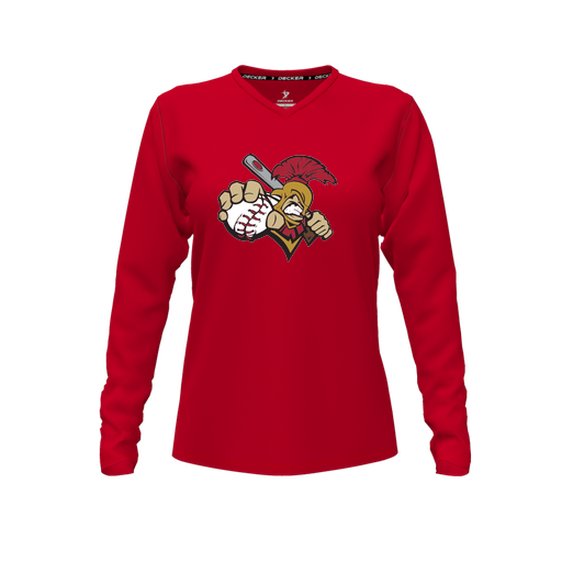 [FTLVCFRD-FYXS-LOGO2] Decker Comfort T-Shirt (Female Youth XS, Red, V Neck, Logo 2, Long Sleeve)