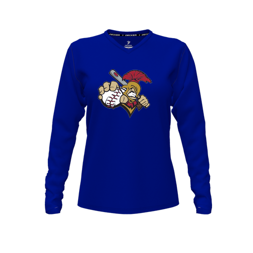 [FTLVPTRY-FYXS-LOGO2] Decker Performance T-Shirt (Female Youth XS, Royal, V Neck, Logo 2, Long Sleeve)